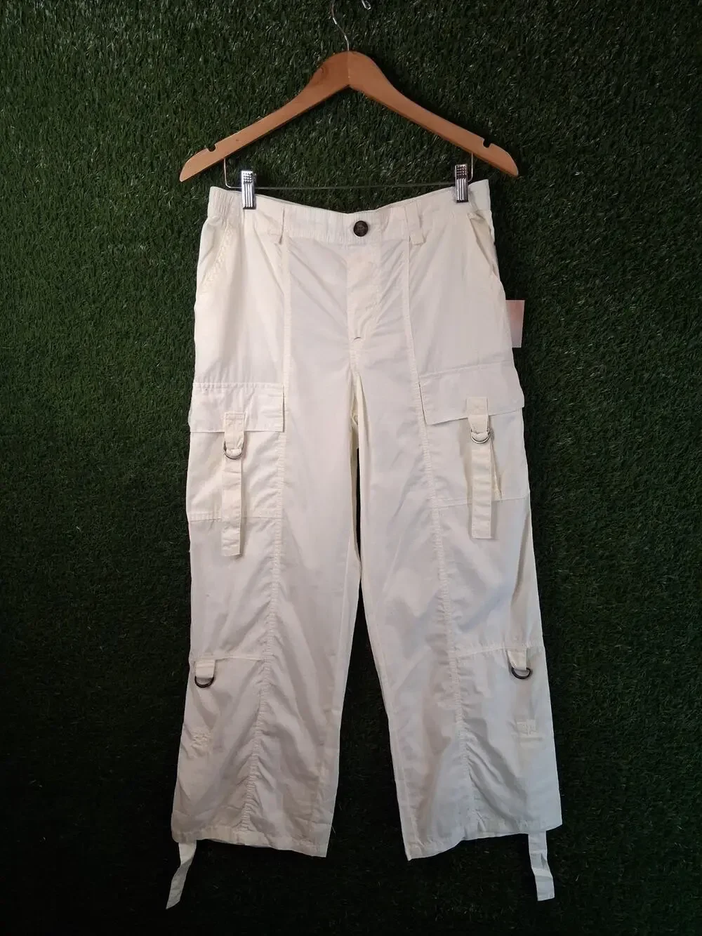 HAPPILY GREY Women's Cotton Cargo Pants Off White Cream Size 7 Utility Baggy Y2K